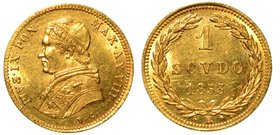 PIO IX (1846-1870) - Scudo stretto 1853 A. VIII.
Busto a s. con zucchetto, mozzetta e stola. R/ Valore. Gig. 38.
g. 1,74
oro
 (no iva sul margine)...