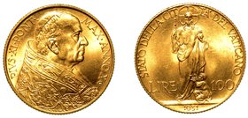 PIO XI (1929-1938). VATICANO - 100 lire 1931/X. Busto a d. con zucchetto e piviale. R/ Cristo Re. Gig. 3.
g. 8,80
oro
Impercettibili segni sui bord...