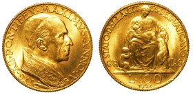 PIO XII (1939-1958) - 100 lire 1942. Busto a d. con zucchetto e piviale. R/ La Carità. Gig. 100.
g. 5,19
Raro
oro
 q.FDC