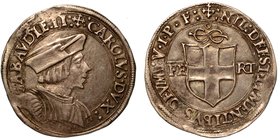SAVOIA. Carlo II (1504-1553) - Testone. Busto con berretto a d. R/ Stemma sabaudo sormontato da nodo d'amore, ai lati FE-RT. RMM. 8.
 g. 9,23
 arg
...