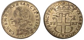 SAVOIA. Carlo Emanuele III (1730-1773) - Da 5 soldi 1745. Testa del re a s.; sotto, 1745. R/ Scudo sabaudo coronato con ai lati la scritta FE-RT . CNI...