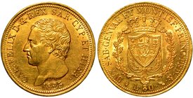 SAVOIA. Carlo Felice (1821-1831) - 80 lire 1825/TO. Busto a s. R/ Scudo coronato, ornato del collare dell'Annunziata, tra due rami di quercia. Gig. 4...