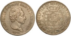SAVOIA. Carlo Felice (1821-1831) – 5 lire 1826 Genova. Busto a d. R/ Stemma sabaudo. Gig. 43
g. 25,00
Lievi colpetti.
 arg
 BB/q.SPL