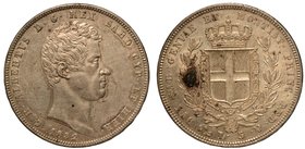 SAVOIA. Carlo Alberto (1831-1849) – 5 lire 1832 Genova. Busto a d. R/ Stemma sabaudo. Gig. 55
g. 25,00
Lievi colpetti. Incrostazione al rovescio
 a...