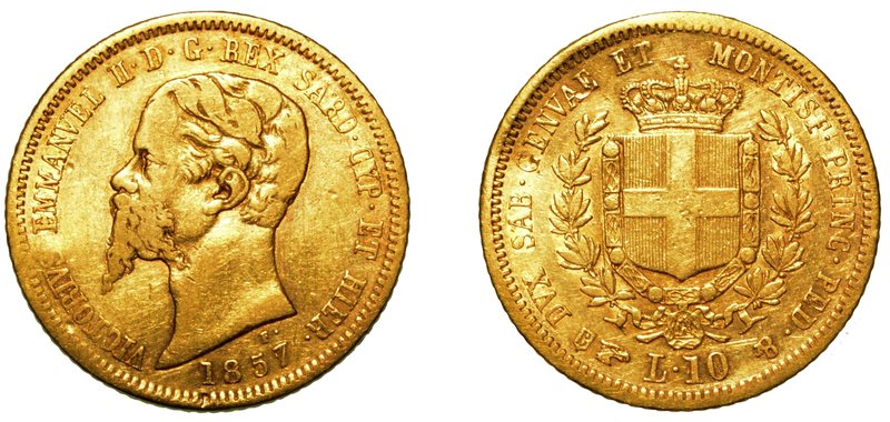 SAVOIA.
Vittorio Emanuele II (Regno di Sardegna: 1849-1861) - 10 lire 1857 Tori...