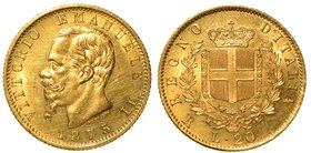 SAVOIA.
Vittorio Emanuele II (Regno d'Italia: 1861-1878) - 20 lire 1875 Roma.. Busto a s. R/ Scudo coronato, ornato del collare dell'Annunziata, tra ...