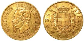 SAVOIA.
Vittorio Emanuele II (Regno d'Italia: 1861-1878) - 10 lire 1863 Torino.. Busto a s. R/ Scudo coronato, ornato del collare dell'Annunziata, tr...