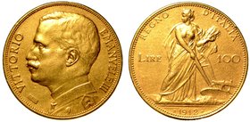 SAVOIA. Vittorio Emanuele III (1900-1946) -
100 lire 1912. Aratrice. Testa nuda a s. R/ Allegoria dell’Italia agricola. Pag., 653. Gig., 16.
 g. 16,...
