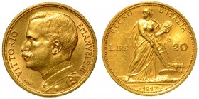 SAVOIA. Vittorio Emanuele III (1900-1946) - 20 lire 1912. Aratrice. Testa nuda a s. R/ Allegoria dell’Italia agricola. Pag., 667. Gig., 31.
g. 6,44
...