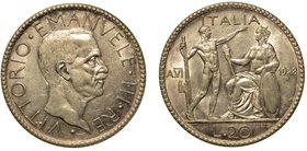 SAVOIA. Vittorio Emanuele III (1900-1946) - 20 lire 1928 A VI. Busto a d. R/ Littore saluta la Grande Madre Italia seduta.
Gig. 37
 g. 15,02
 arg
...
