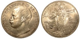 SAVOIA. Vittorio Emanuele III (1900-1946) - 5 lire 1911. Busto a testa nuda a s. R/ L'Italia presso il monumento della Grande Madre Roma. Gig. 71
g. ...