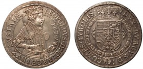 AUSTRIA. Leopoldo V (1619-1632) - Tallero 1632 Hall. Mezzo busto corazzato, coronato e con scettro. R/ Stemma coronato.
g. 28,41
arg
SPL/FDC