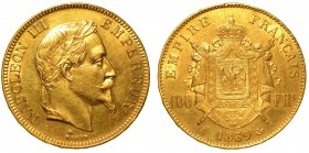 FRANCIA. Napoleone III (1852-1870) - 100 Franchi 1869. Parigi.
Testa laureata di Napoleone a sinistra. R/ Valore entro corona di alloro.
K 802.1
g ...