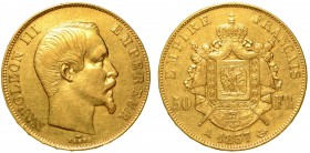 FRANCIA. Napoleone III (1852-1870) 50 Franchi 1857. Parigi. Testa a d. R/ Stemma coronato. K 785.1 g 16.13
oro
(no iva sul margine)
q.SPL
