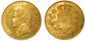 GRECIA. Ottone I (1831-1863) - 20 Dracme 1833.
Testa a d. R/ Stemma coronato.
K 21
g. 5,78
Molto rara
oro
(no iva sul margine)
SPL/FDC