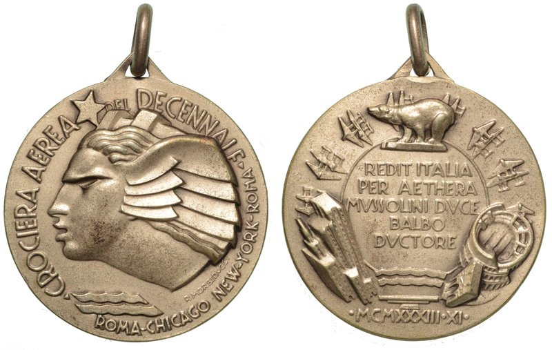 CROCIERA AEREA DEL DECENNALE - Medaglia anno XI 1933.
Opus: R. Morbiducci, Cat....