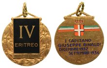 IV BATTAGLIONE ERITREO - Medaglia anni X 1932 - XII 1934 ., Cat. Rom.-Zor. 52a, diam. 27 oro g. 10,61 titolo 750
 Assegnata al I Capitano Giuseppe Ri...