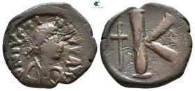 Justin I AD 518-527. Constantinople. Half follis Æ