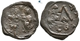 Heraclius with Heraclius Constantine AD 610-641. Constantinople. Half follis Æ