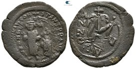 Heraclius with Heraclius Constantine AD 610-641. Constantinople. Follis Æ