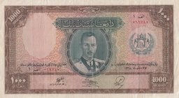 Afghanistan, 1.000 Afghanis, 1939, VF (+), P27a
King Muhammad Zahir portrait
Estimate: 2000-4000