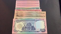 Afghanistan, 1 Afghani (4), 50 Afghanis, 100 Afghanis, 1000 Afghanis (4) and 5000 Afghanis, XXXXX, UNC, (Total 11 banknots)
Estimate: 10.-20