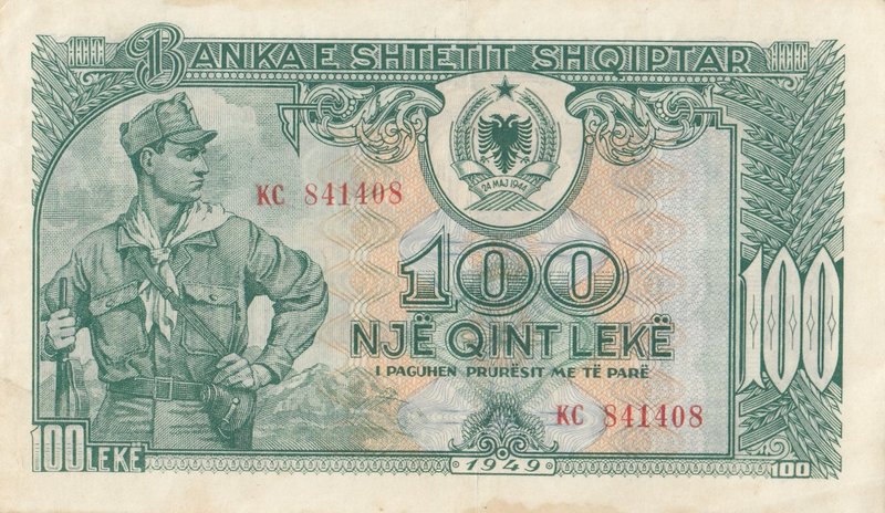 Albania, 100 Leke, 1949, XF, p26
serial number: KC 841408
Estimate: 20-40