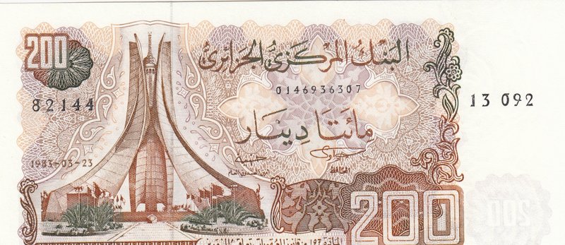 Algeria, 200 Dinars, 1983, UNC, p135
serial number: 0146936307
Estimate: 15-30