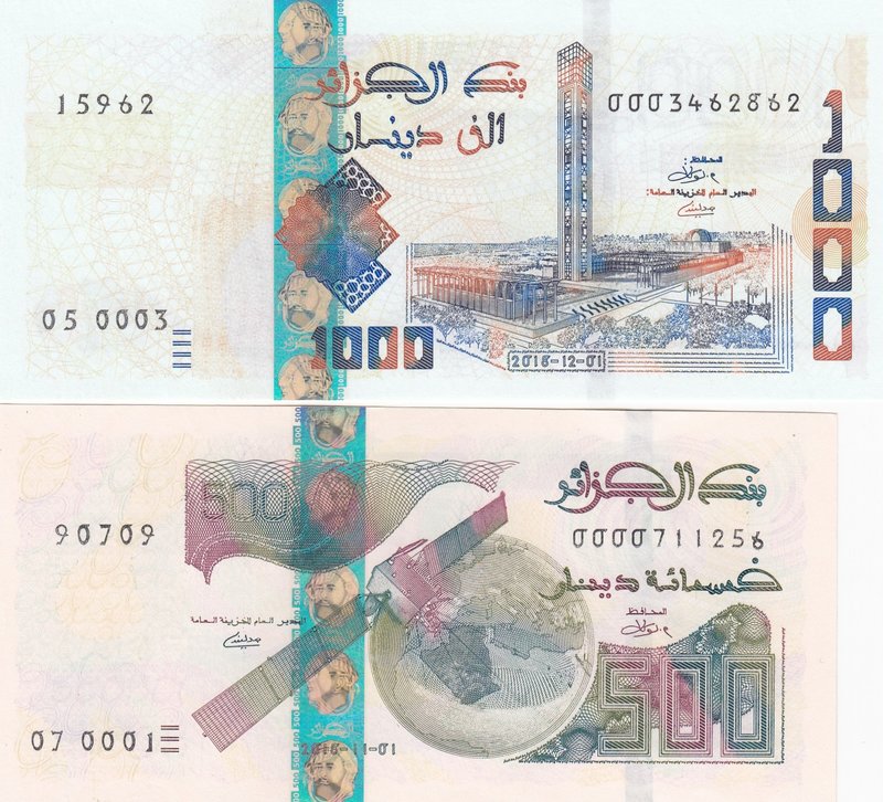 Algeria, 500 Dinars and 1.000 Dinars, 2018, UNC, pNew, (Total 2 banknotes)
seri...