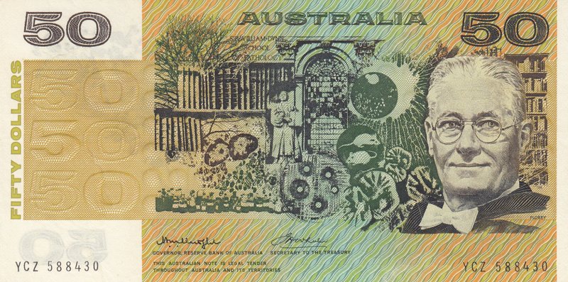 Australia, 50 Dollars, 1975, UNC, p47b
serial number: YCZ 588430, signs: Knight...