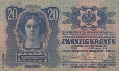 Austria, 20 Kronen, 1913, VF, p13
Austria- Hungarian Bank, serial number: 836047/1061
Estimate: 15-30