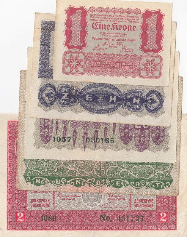 Mix Lot (Austuria), 5 different banknotes.
Austuria, 1 Krone, 1922, AUNC; p73; ...