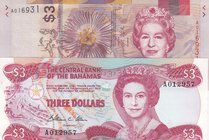 Bahamas, 3 Dollars (2), 1974/2019, UNC, p44a, pNew, (Total 2 banknotes)
Queen Elizabeth II portrait, serial numbers: A012957 and A016931
Estimate: 1...