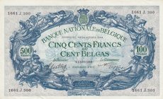 Belgium, 500 Francs or 100 Belgas, 1943, AUNC (-), p109
serial number: 1661.J.300
Estimate: 50-100