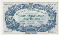 Belgium, 500 Francs or 100 Belgas, 1943, AUNC, p109
serial number: 1661.J.269
Estimate: 50-100