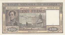 Belgium, 100 Francs, 1947, XF, p126
serial number: 3830.Y.197
Estimate: 40-80