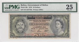 Belize, 10 Dollars, 1976, VF, p36c
PMG 25, Queen Elizabeth II portrait, serial number: D/2 647736
Estimate: 250-500