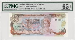 Belize, 20 Dollars, 1980, UNC, p41
PMG 65 EPQ, Queen Elizabeth II portrait, serial number: T/1 496504
Estimate: 500-1000