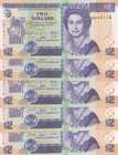 Belize, 2 Dollars, 2014, UNC, p66e, (Total 5 consecutive banknotes)
serial numbers: DM763114- 18, Queen Elizabeth II portrait
Estimate: 25-50