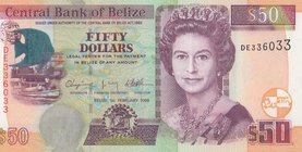Belize, 50 Dollars, 2009, UNC, p70c
Queen Elizabeth II portrait , serial number: DE 336033
Estimate: 50-100