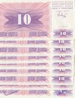 Bosni-Herzegovina, 10 Dinara (9), 1992, AUNC/ UNC, p10, (Total 9 banknotes)
Estimate: 15-30