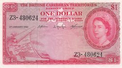 British Caribbean, 1 Dollar, 1962, XF (+), p7c
Queen Elizabeth II Portrait, Serial No: Z3 480624
Estimate: 100-200