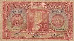 Britihs Guiana, 1 Dollar, 1942, POOR, p28c
serial number: F/8 736618
Estimate: 50-100