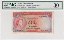 Ceylon, 5 Rupees, 1954, VF, p54
PMG 30, Queen Elizabeth II portrait, serial number: G/15 368422
Estimate: 300-600