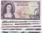 Colombia, 2 Pesos, 5 Pesos, 10 Pesos, 50 Pesos, 100 Pesos and 200 Pesos, 1977/1992, UNC, (Total 6 banknotes)
Estimate: 20-40