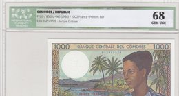 Comoros, 1.000 Francs, 1986, UNC, p11b, "High Condition"
ICG 68, serial number: E.06 / 49720
Estimate: 100-200