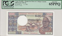 Congo Republic, 1.000 Francs, 1983, UNC, p3
PCGS 65 PPQ, serial number: C.12/50966
Estimate: 100-200