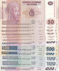 Congo, 50 Francs (6), 100 Francs (2), 200 Francs (2) and 500 Francs (2), 2013, UNC, (Total 12 banknotes)
Estimate: 10.-20