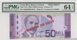 Costa Rica, 50.000 colones, 2009, UNC, p279s, SPECİMEN
PMG 64 EPQ, serial number: A000000000 0247
Estimate: 200-400