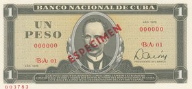 Cuba, 1 Peso, 1979, UNC, p102b, SPECIMEN
serial number: BA 01 000000
Estimate: 10.-20